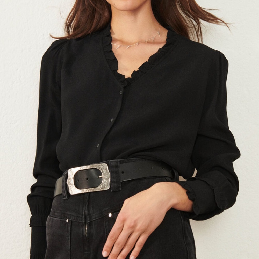 ba&sh Black Ruffle Trim Blouse